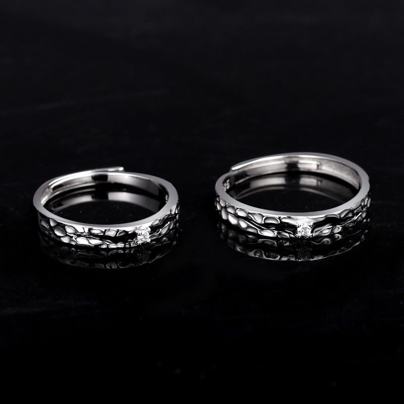 Engraved Meteoroid Wedding Rings Set - Adjustable