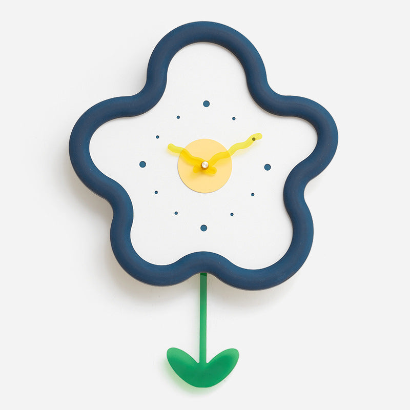 Kids Silent Flower Wall Clock with Swinging Pendulum - Eco-Friendly Bedroom Decor