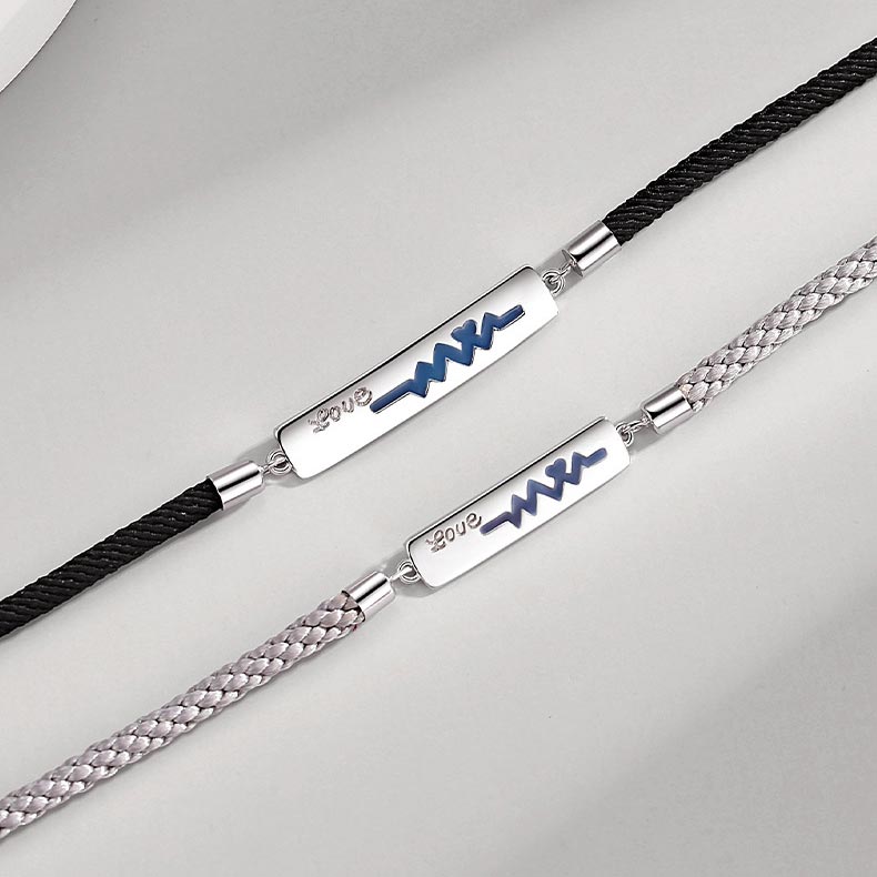 Custom Color Changing Heartbeat Couple Bracelets Set