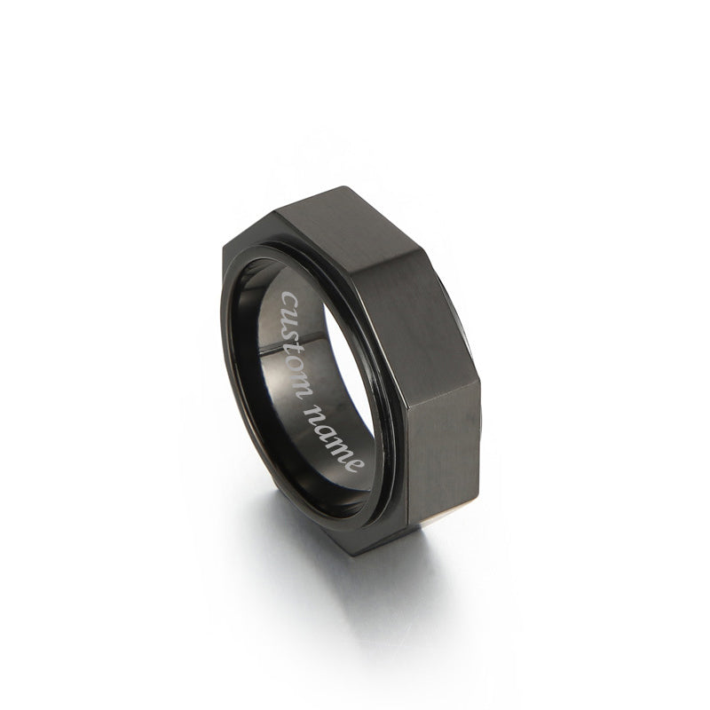 Engraved Gift for Mechanic Nut Shaped Men Ring