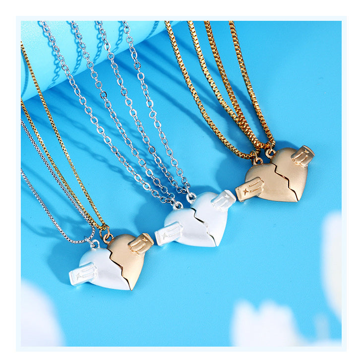 Engravable Magnetic Broken Hearts Jewelry Gift for Couple