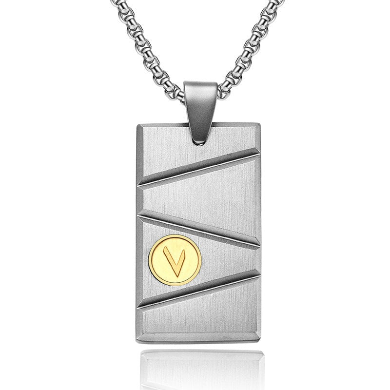 Engraved Beveled Bar Mens Pendant Necklace