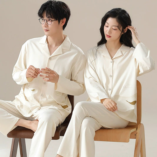 Button-Front Pajamas Set Premium Cotton