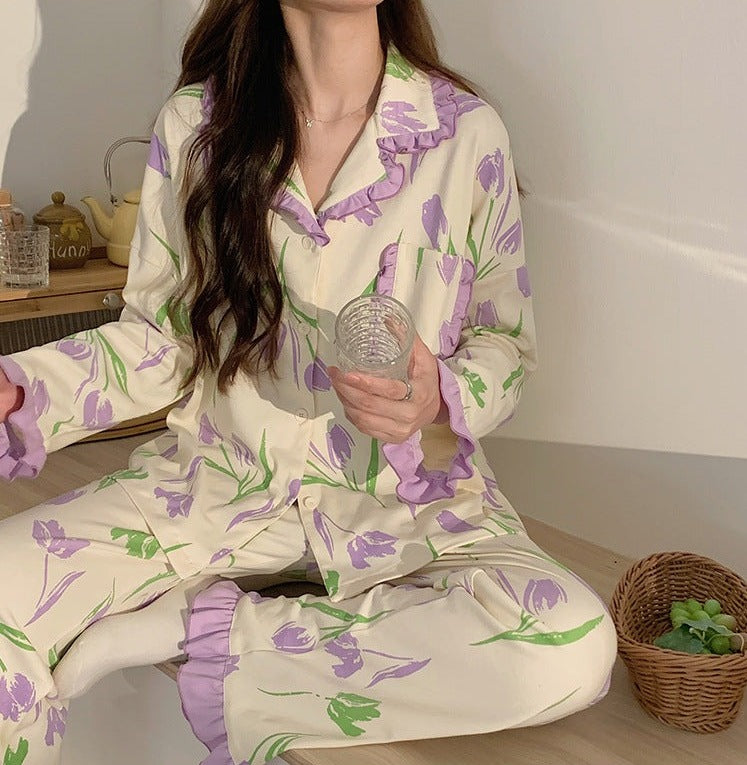 Floral Nightwear Dress Soft Pajamas Set for Women