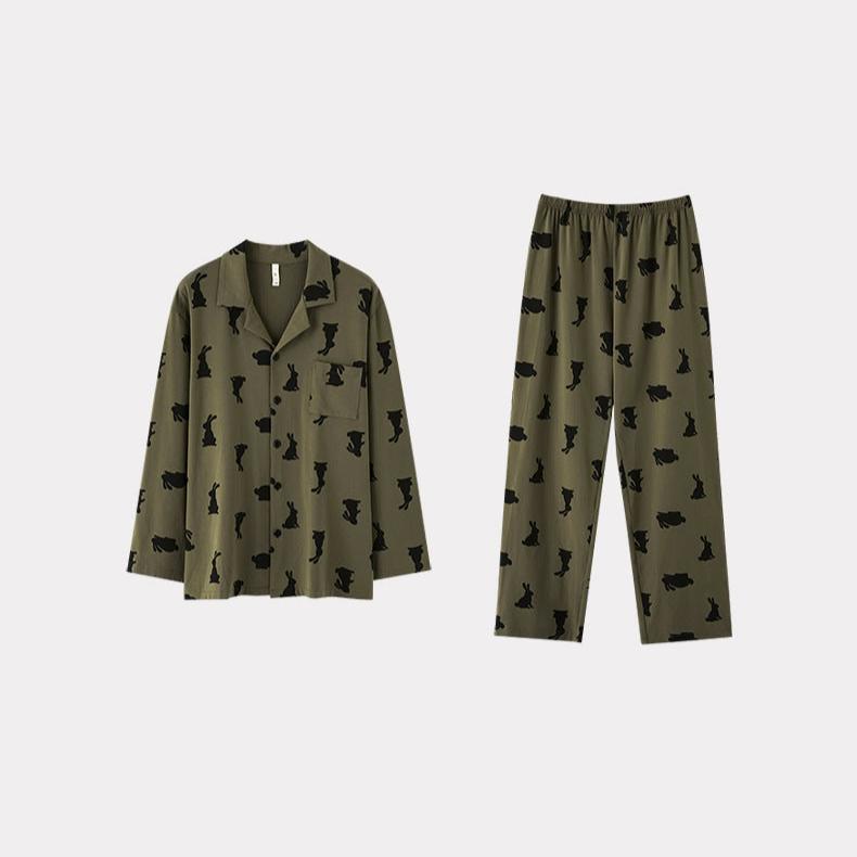 Premium Cotton Rabbits Pattern Long Sleeves Pajamas Set