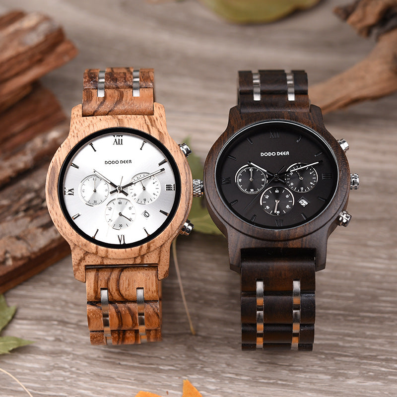 Customized Chronograph Wood Couple Watch Set