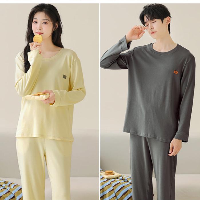 Long Sleeve Round Neck Couples Winter Pajamas 100% Cotton