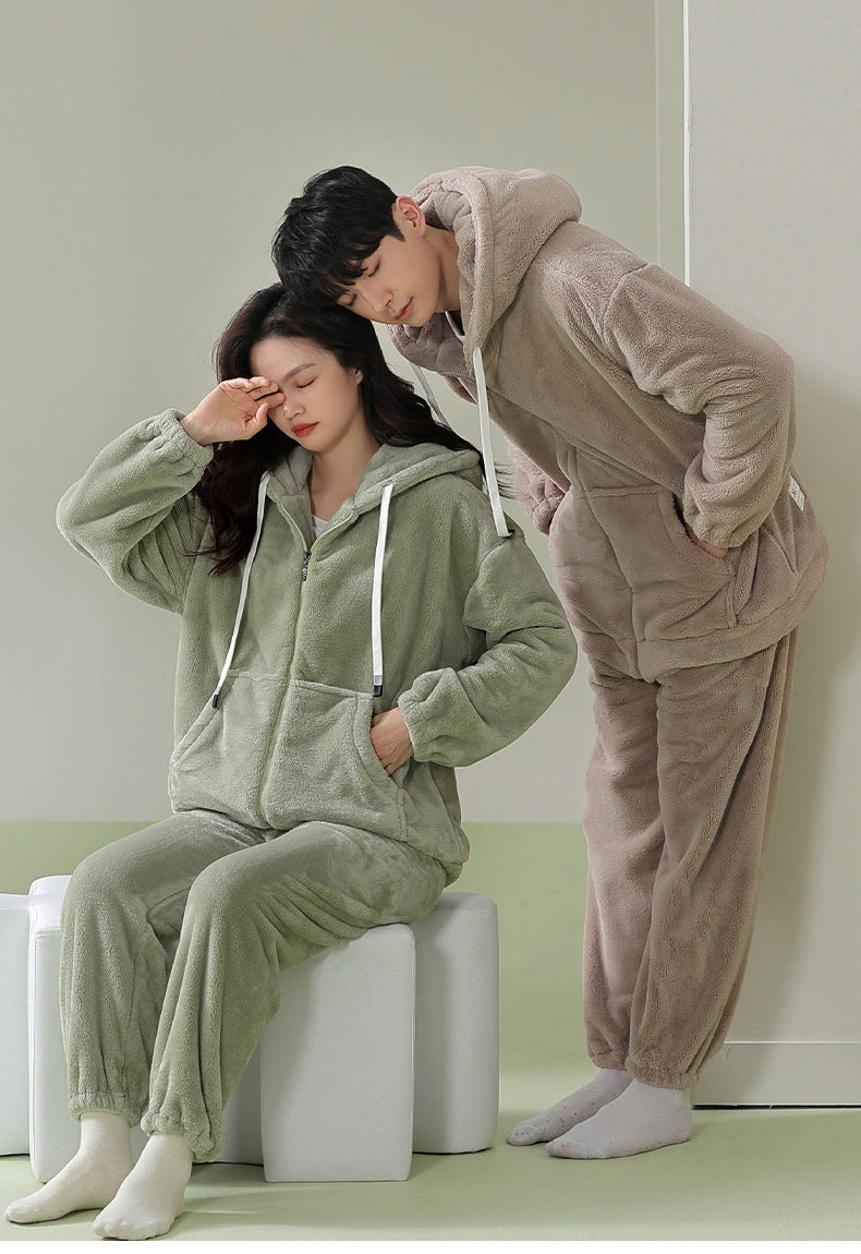 4-Piece Matching Warm Hoodie Couples Pajamas Set
