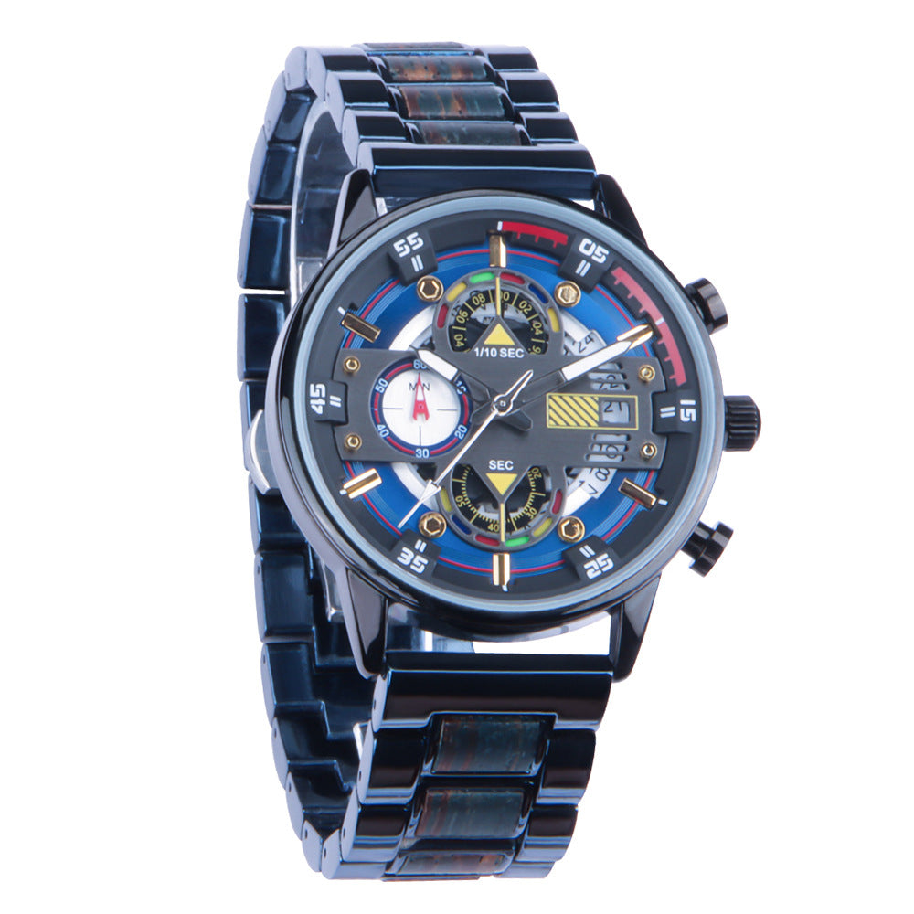 Engraved Mens Wood Multifunctional Watch