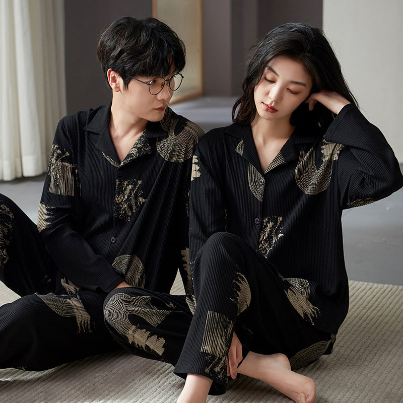 Matching Pajamas Sleepwear Set for Couples Black Pure Cotton