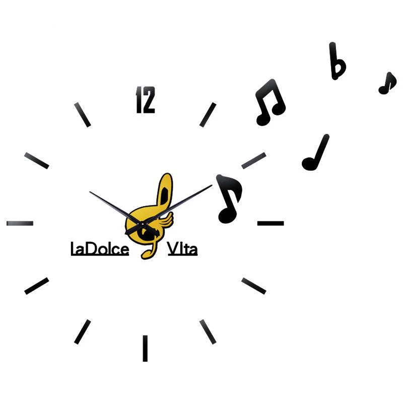 Music Notes 3D Sticker DIY Silent Wall Clock – Create Your Own Design