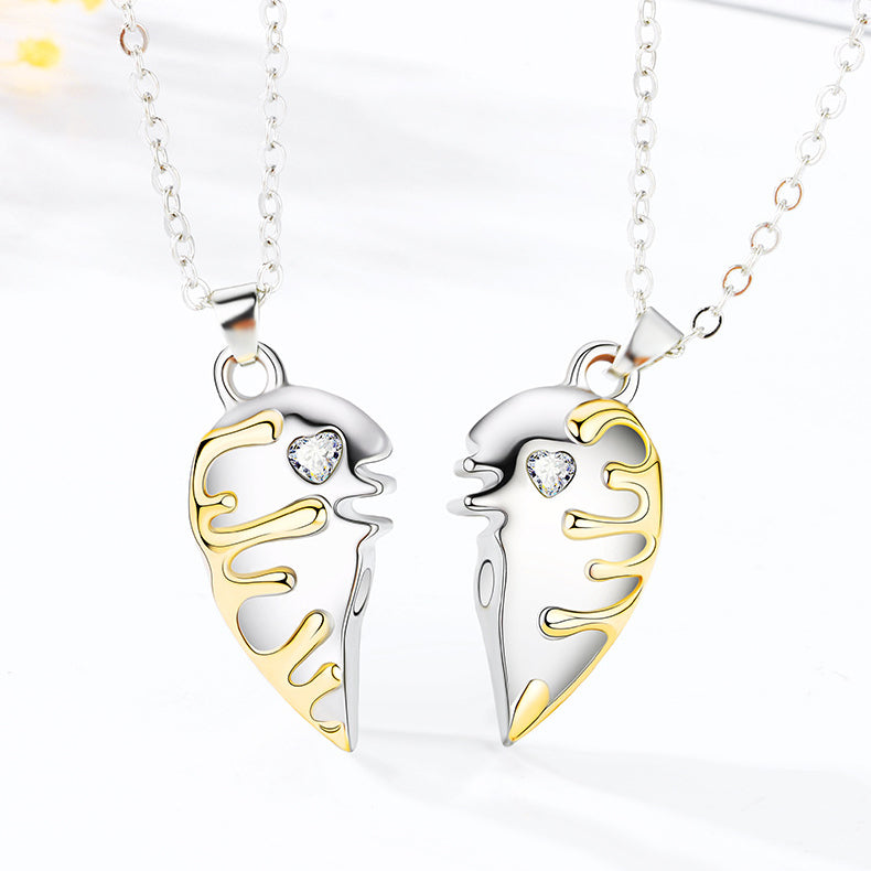 Magnetic Half Hearts Matching Couple Necklaces Set