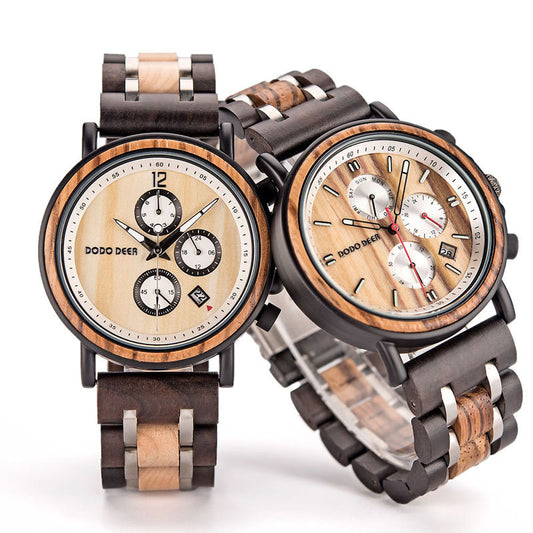 Matching Sandalwood Couple Chronograph Watch Set