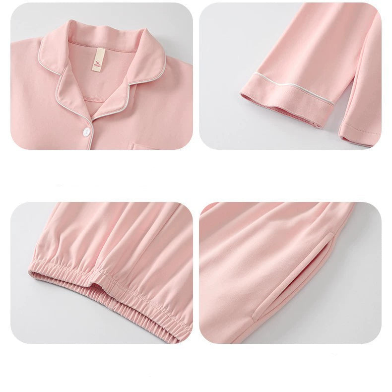 Classic Cotton Contrast Piping Couple Pajamas - 100% Natural Cotton