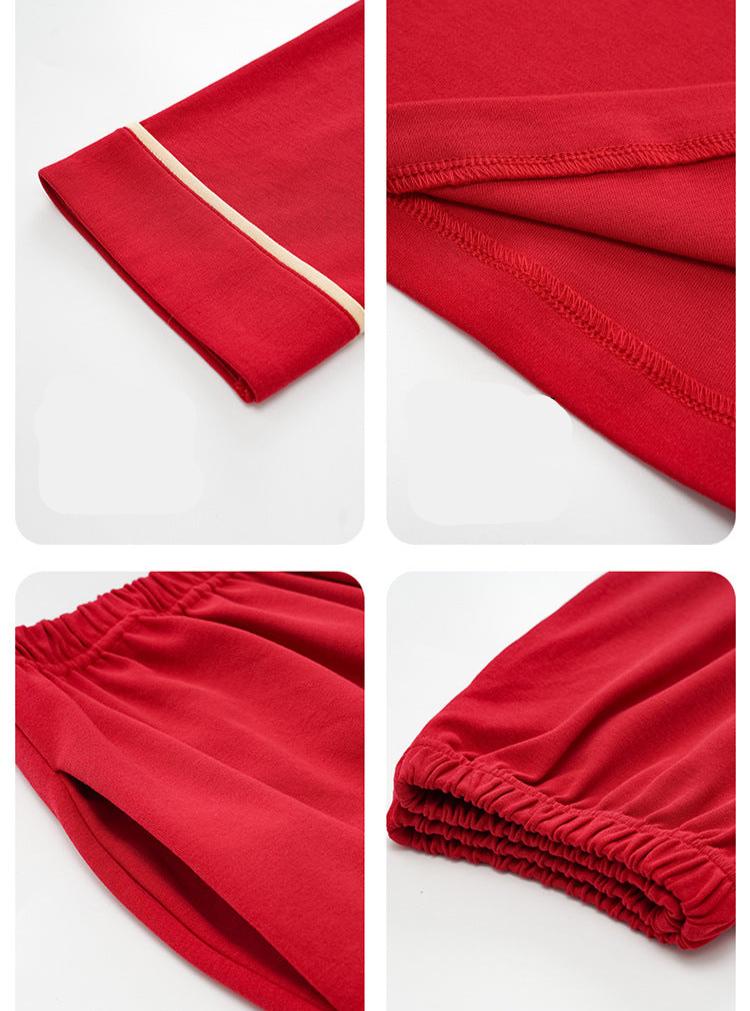 Red Chinese Couples 4-Piece Pajamas Set 100% Cotton