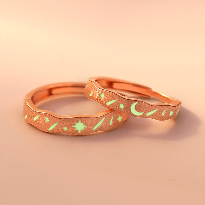 Sun and Moon Night Glow Couple Wedding Bands (Adjustable Size)