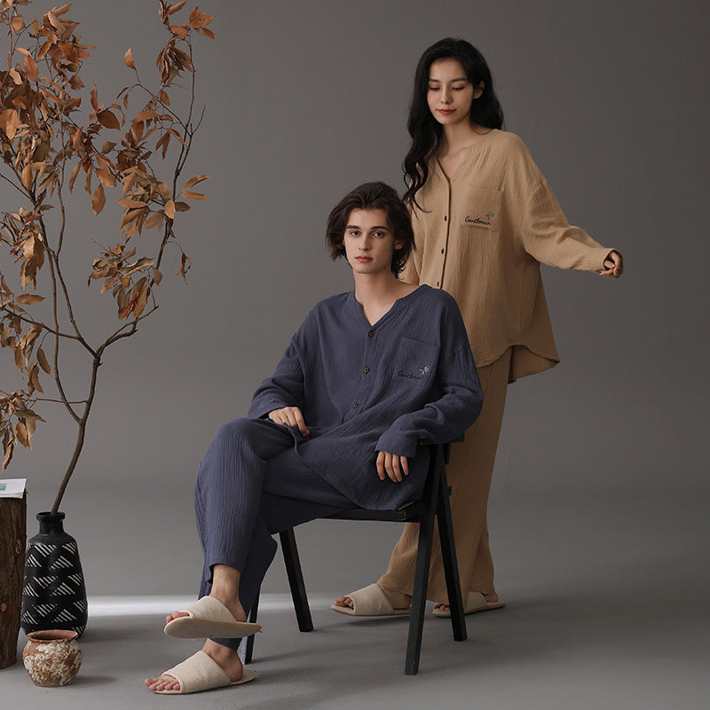 Wabi-Sabi Double-Layer Cotton Couple's Pajama Set