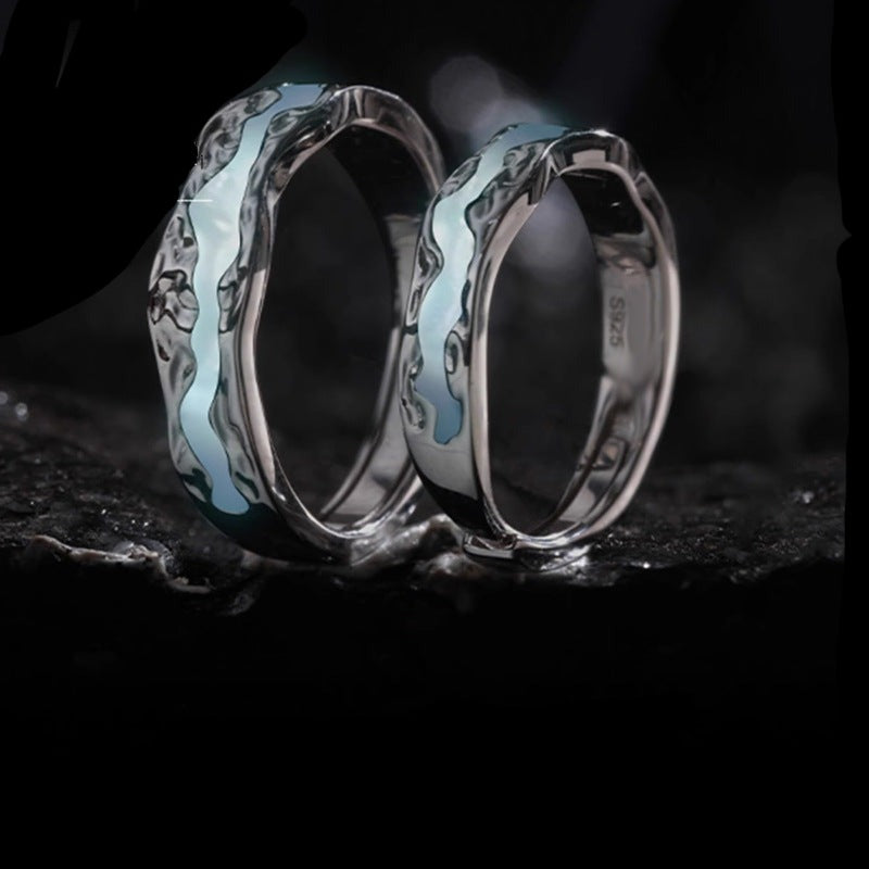 Engraved Glow in Dark Couple Rings Set