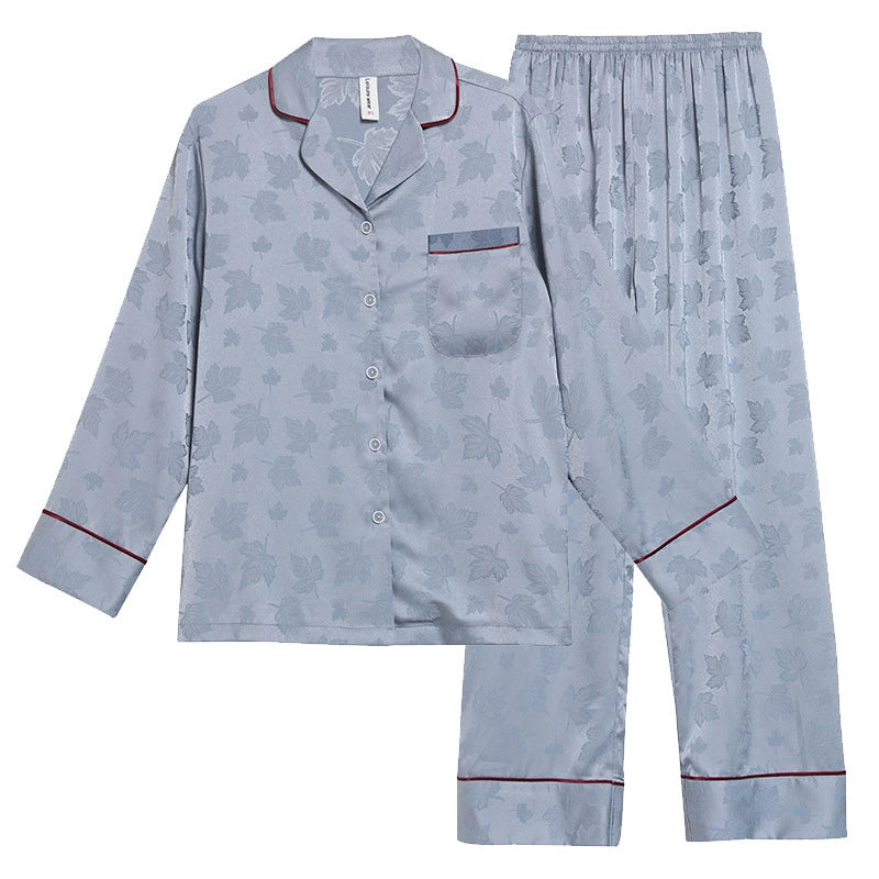Elegant Tonal Floral Satin Couple Pajamas