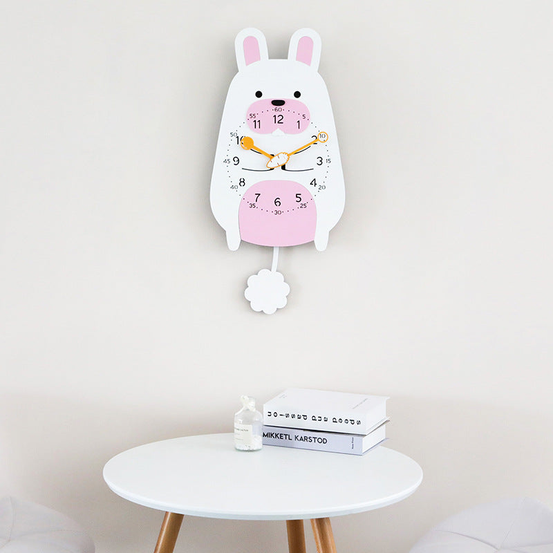 Cute Rabbit Pendulum Kids Bedroom Silent Clock