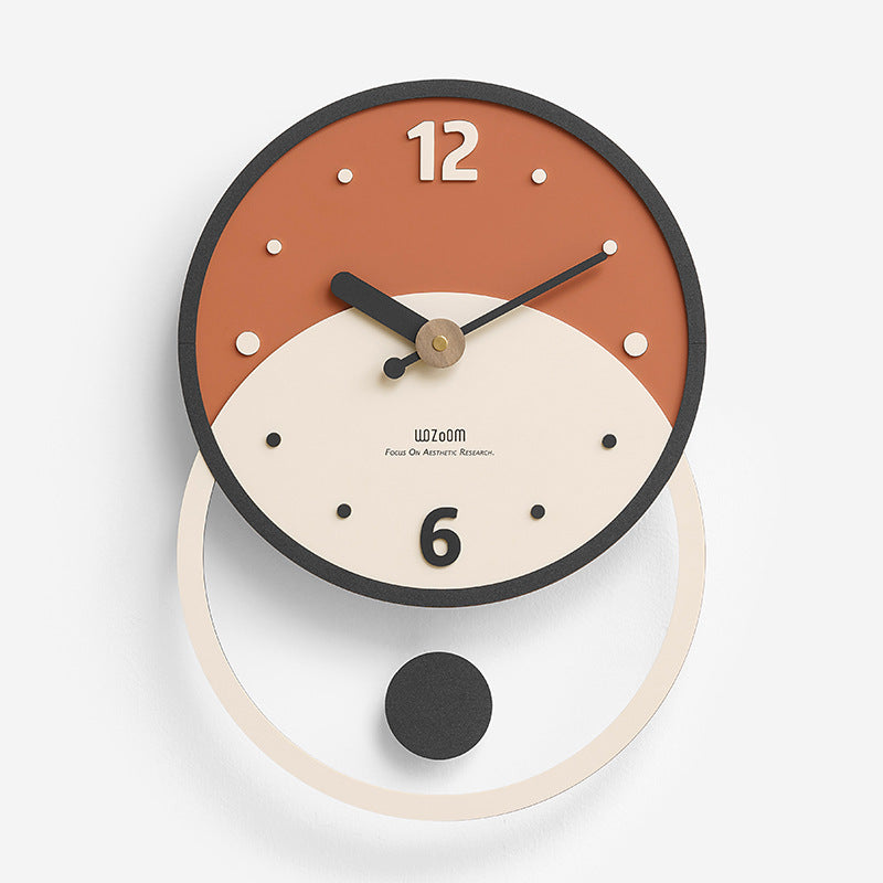 Minimalist Circular Pendulum Silent Wall Clock Orange