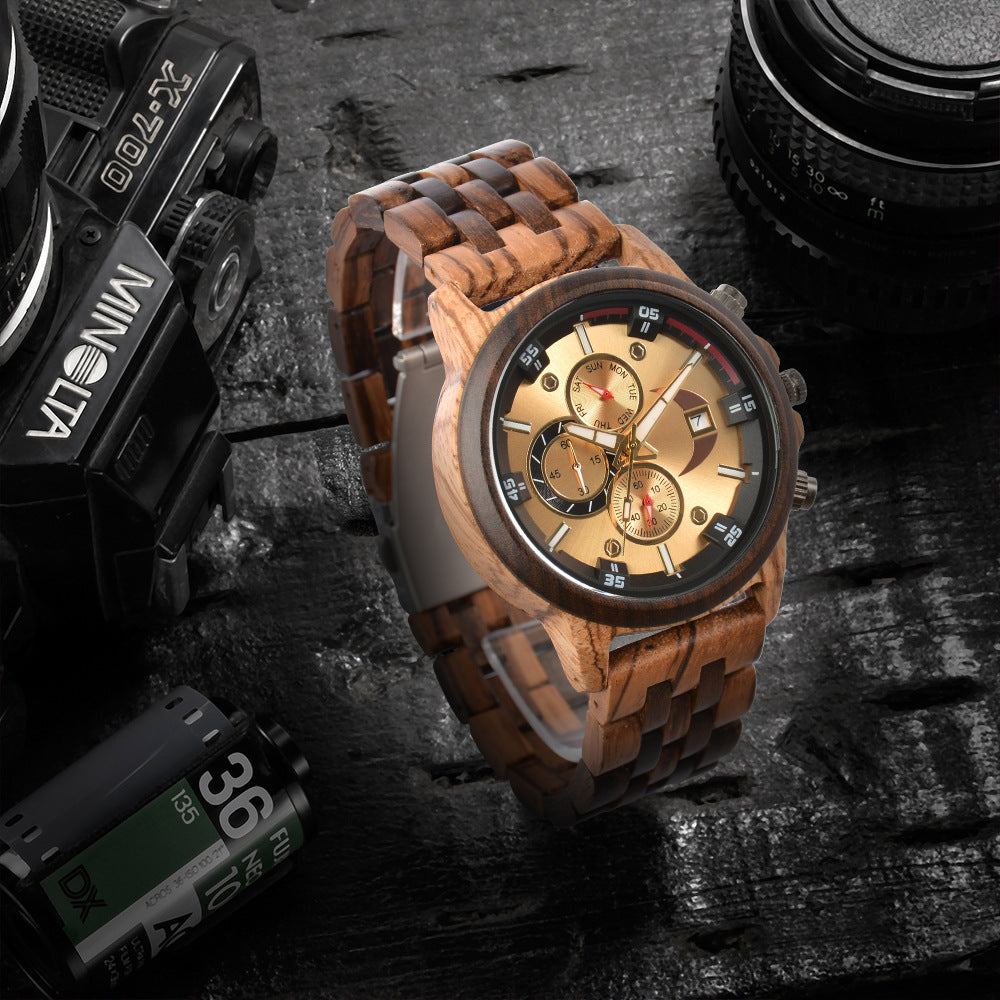 Mens Multifunctional Wood Watch with Customized Engraving
