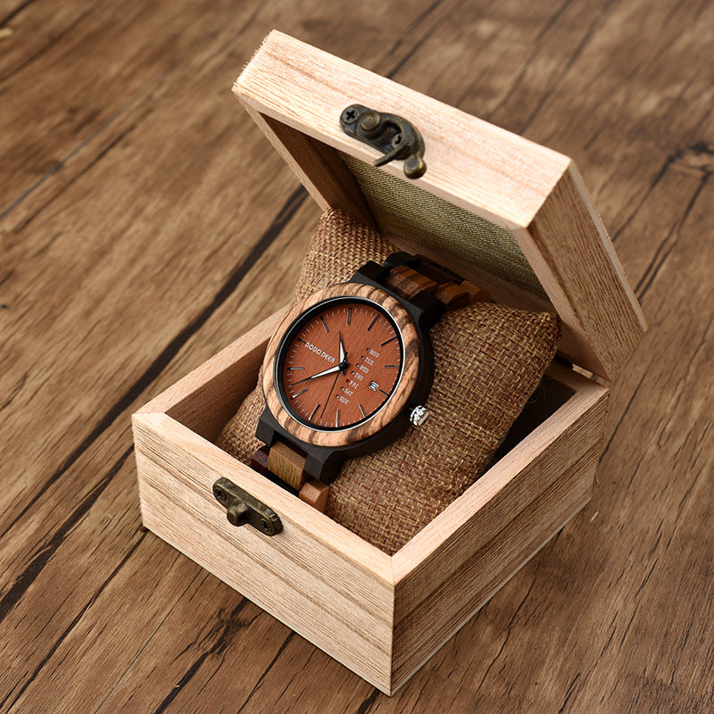 Matching Wood Couple Calendar Watch Set with Custom Engraving