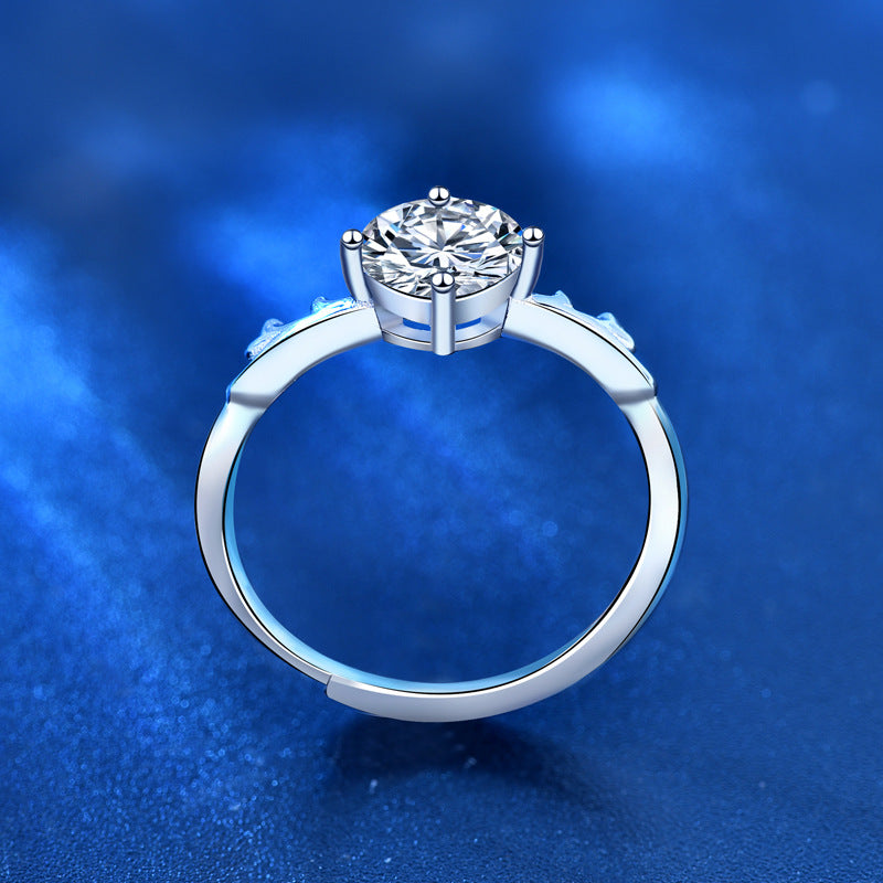 Engraved 1 Carat Moissanite Antler Ring for Her
