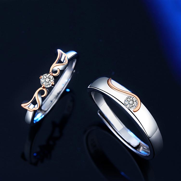 Custom Angel Wings Promise Rings Set