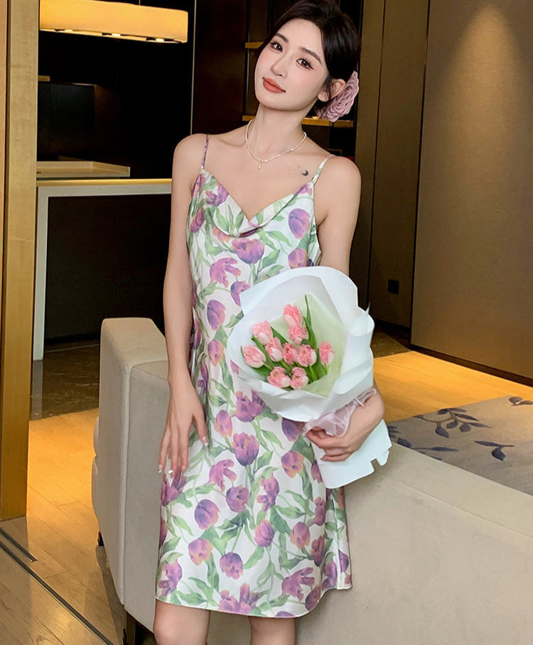 Floral Print Slip Suspender Nightie 100% Polyester