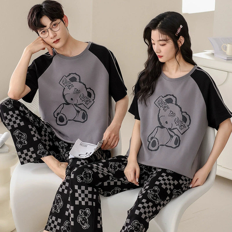 Bear Print Pajamas Set Short Sleeve 100% Cotton