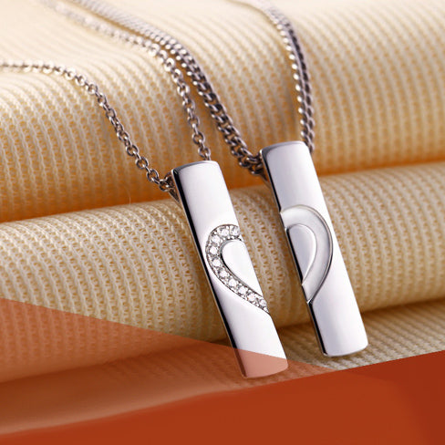 Engraved Half Hearts Couples Necklaces Gift for Two