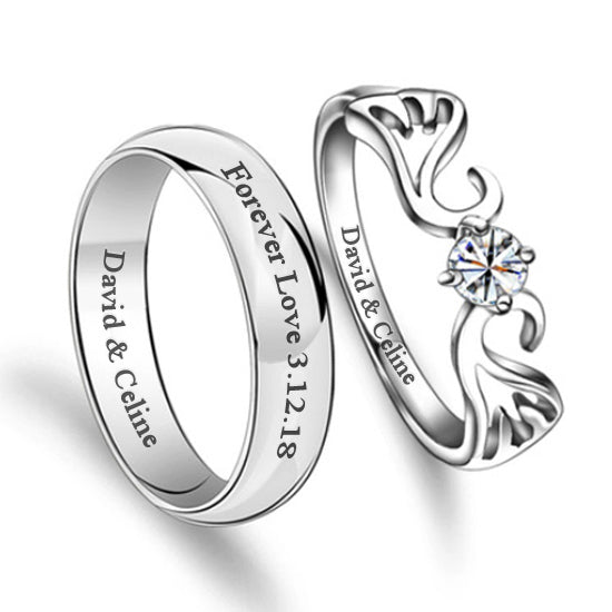 Personalized Angel Wings Men and Women Promise Rings Set