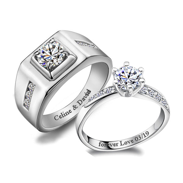 Custom Name 1.9 Carat Diamond Wedding Rings Sets for Two