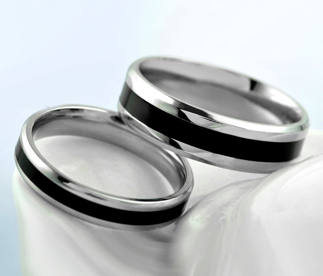 Engraved His and Hers Wedding Bands Set Titanium Steel