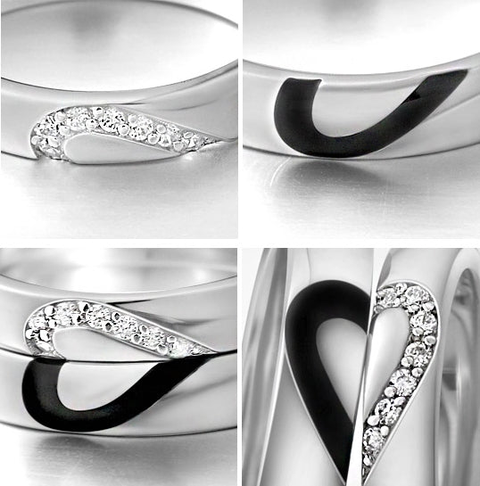 Personalized Half Hearts Rings Set for a Couple - 18K Gold Plated Silver