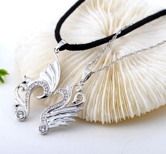 Phoenix and Dragon Pendants for Couples Set for 2 - Sterling Silver