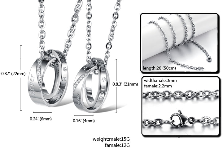 Double Rings Matching Friendship Necklaces Set