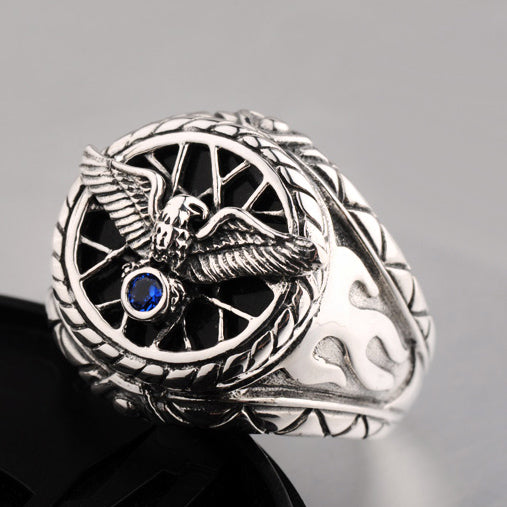Engraved Eagle Wings Promise Ring for Boyfriend Silver 19.4mm