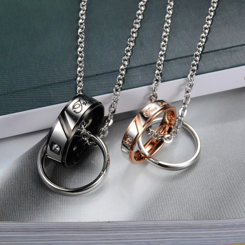 Double Ring Pendant Perfect Couples Necklaces Gift for 2