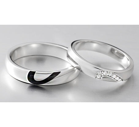 Personalized Half Hearts Rings Set for a Couple - 18K Gold Plated Silver