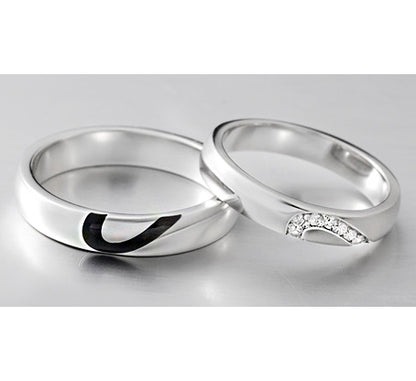Personalized Half Hearts Rings Set for a Couple - 18K Gold Plated Silver