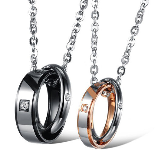 Double Ring Pendant Perfect Couples Necklaces Gift for 2