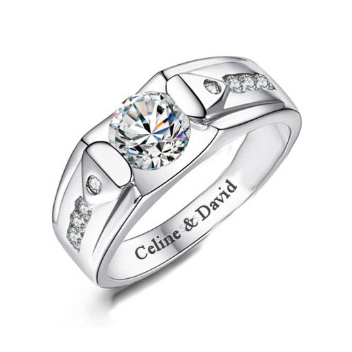 Mens Wedding Ring with Custom Engraving Sterling Silver 7.8mm