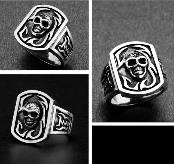 Custom Skull Mens Wedding Band Sterling Silver
