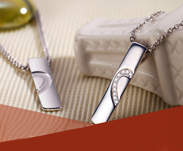 Engraved Half Hearts Couples Necklaces Gift for Two