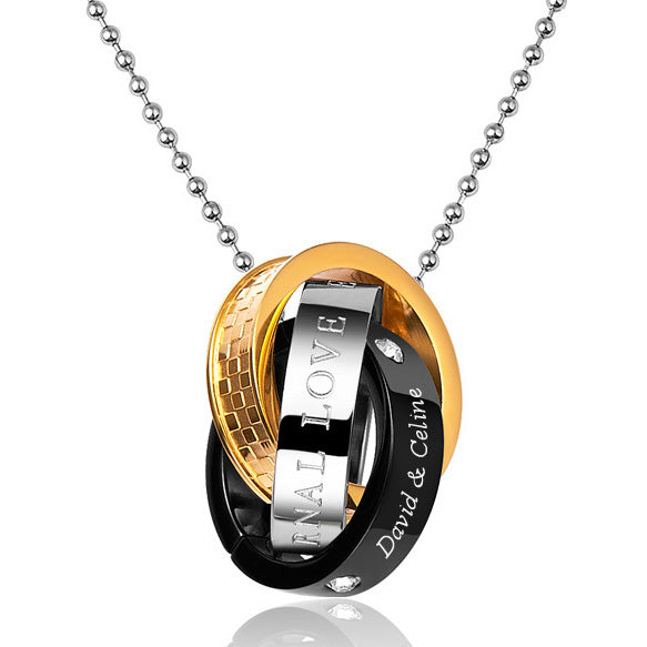 Customized Double Rings Mens Pendant Necklace Gift