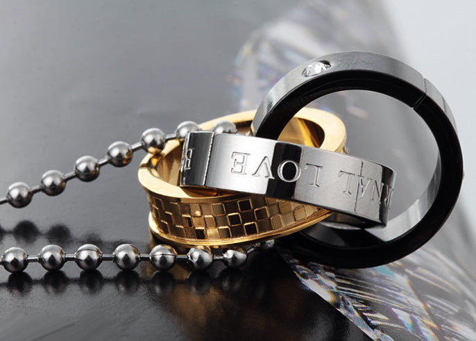 Customized Double Rings Mens Pendant Necklace Gift