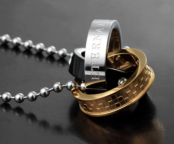 Customized Double Rings Mens Pendant Necklace Gift