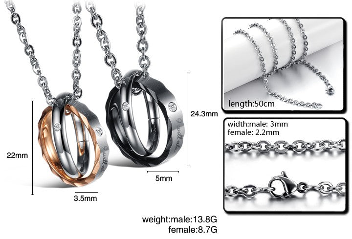 Engraved 2 Piece Necklaces for Couples Jewelry Gift Set of 2